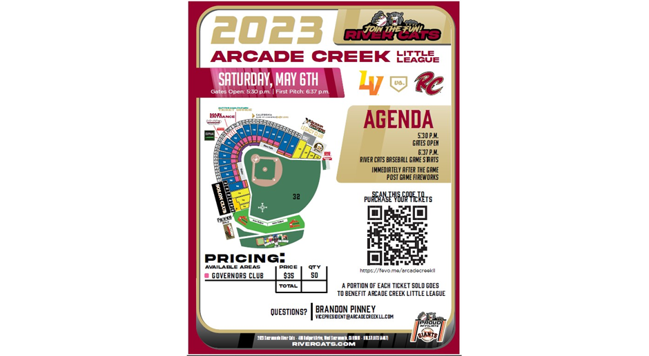 ACLL Little League Night with the River Cats May 6, 2023