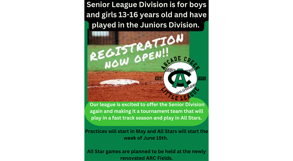 Senior League Division registration is OPEN!